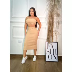conjunto Saia Mid + top tomara que caia verão