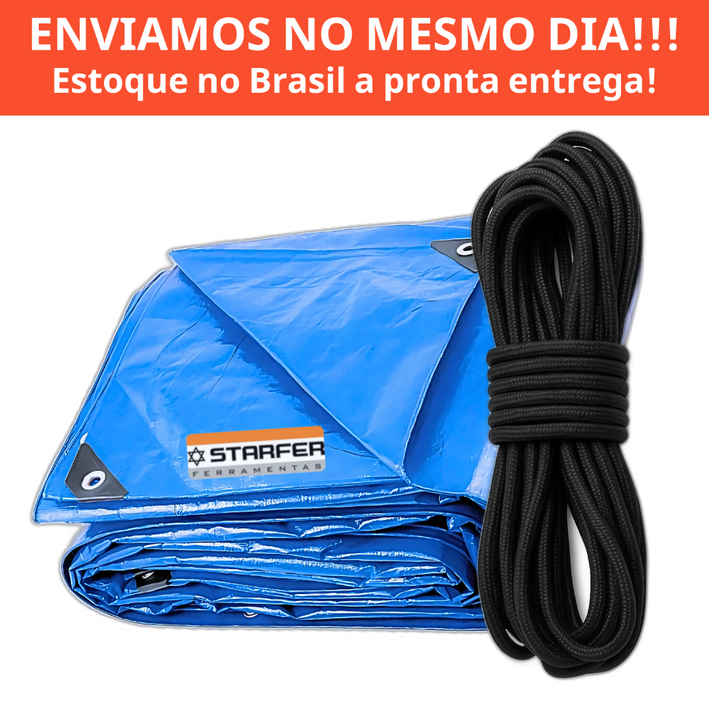 Kit Lona Impermeável Reforçada Azul 3x2 a 6x4 C/ Ilhós + 10m Corda Com Proteção UV para Camping, Caminhão e Telhado