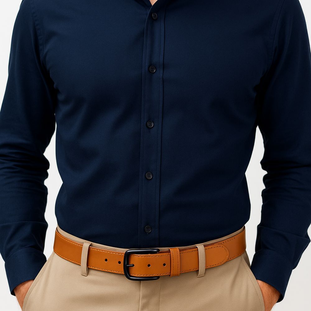 Cinto Masculino Marrom Couro Legítimo Fivela Quadrada Fumê 2 cm de Largura Moda Luxo Homem Namorado Pai Presente