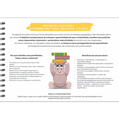 Caderno de Atividades Infantis Coordenação Motora Fina e Grossa com páginas de colorir