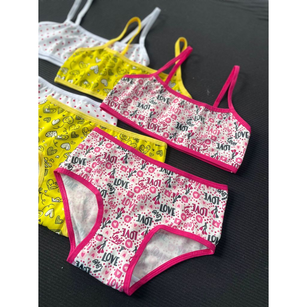 Kit 6 Conjunto Menina Moça Infantil Personagens Desenhos Toper Calcinha Roupa Intima Estampada