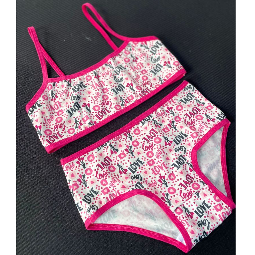 Kit 2 Conjunto Menina Moça Infantil Personagens Desenhos Toper Calcinha Roupa Intima Estampada