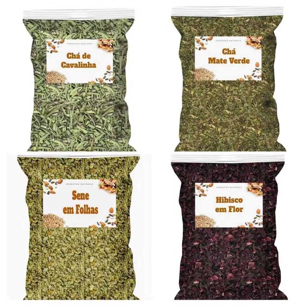 Combo 4 chás Xô Gordura - Adeus Barriguinha: Hibisco Chá Verde Cavalinha e Sene em folhas 400g em Oferta na Shopee