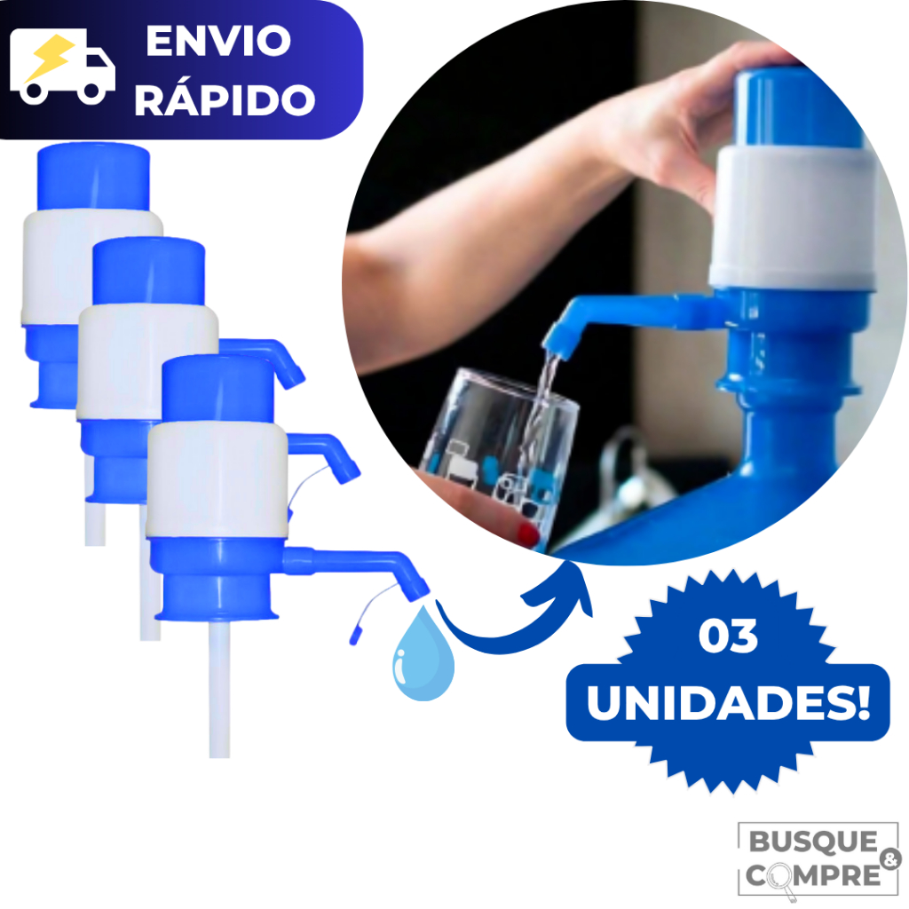 3 Bomba para Galão de Água Mineral Manual com Bico Curvado Bebedouro para Copo Garrafa Simples