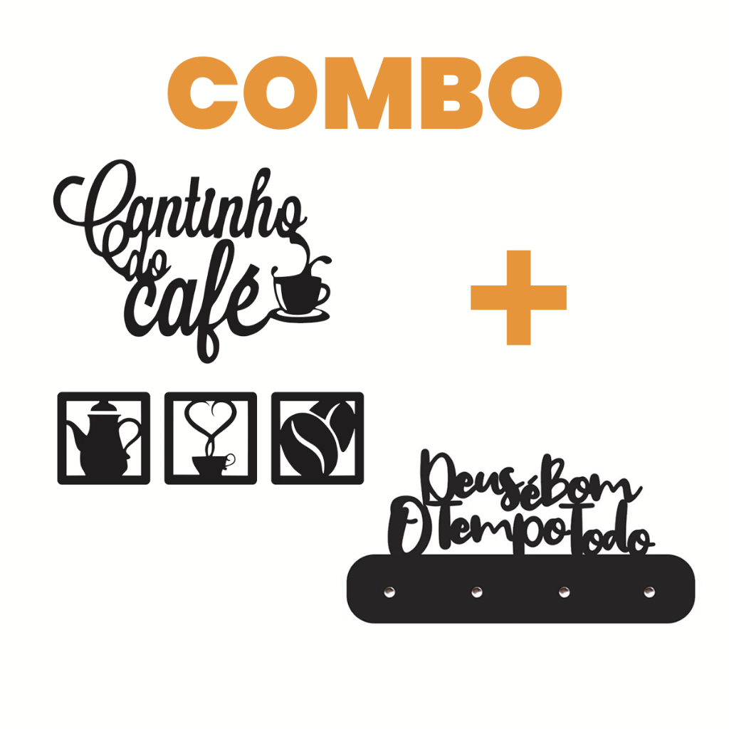 Combo (Kit Cantinho do Café + Porta Chaves Deus é Bom o Tempo Todo) feito em Mdf preto em Oferta na Shopee