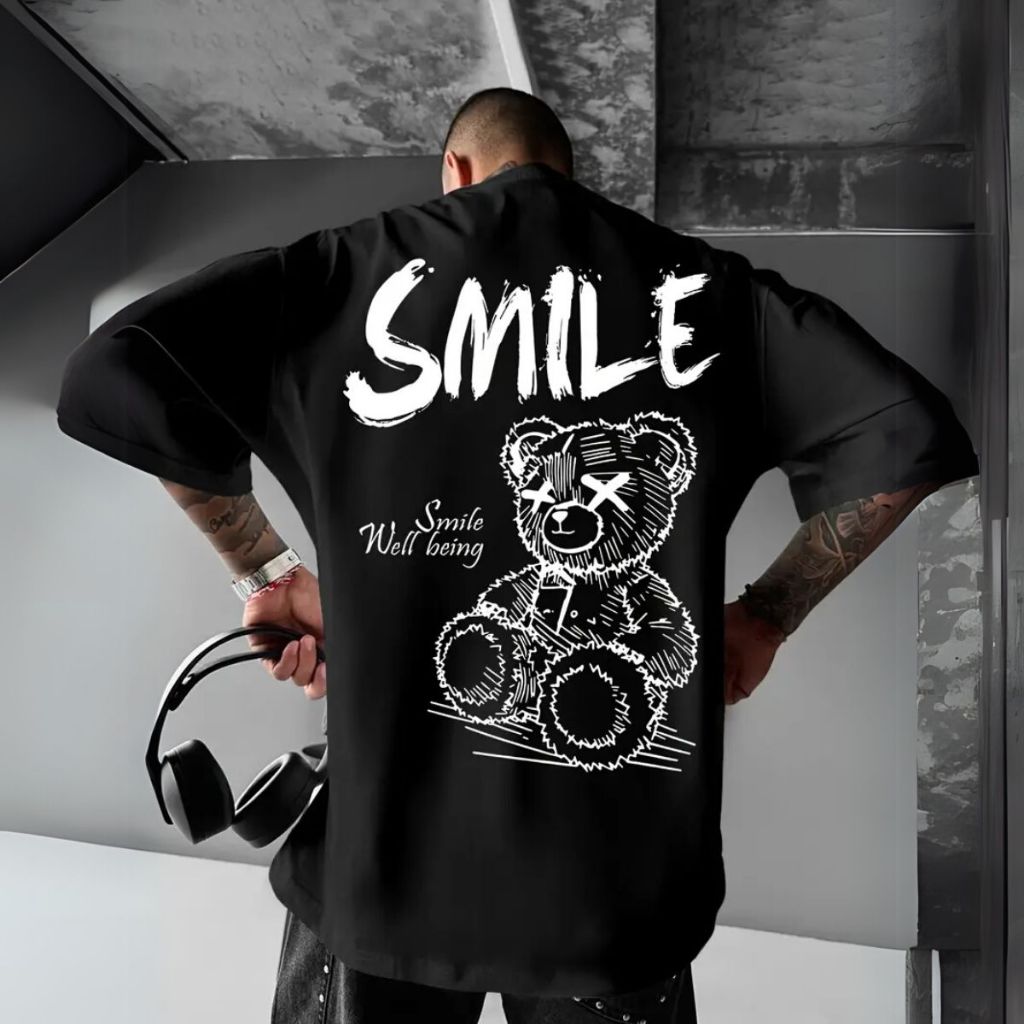 Camiseta Smile Oversized Camisa Despojada Streetwear Modelo Masculino