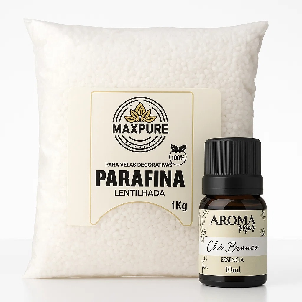Kit Parafina Granulada Lentilhada 1kg Com Essência para Difusor 10ml Para Velas Perfumadas