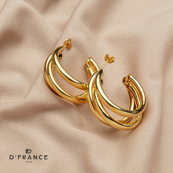 Brinco Circulo Três Voltas Banhado a Ouro 18K - D France Semijóias
