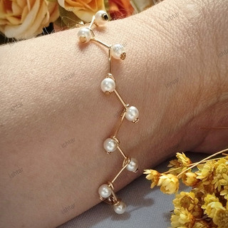 Pulseira Feminina Elegante e Delicada Banhada com Pérolas Vintage Luxo Banho Premium
