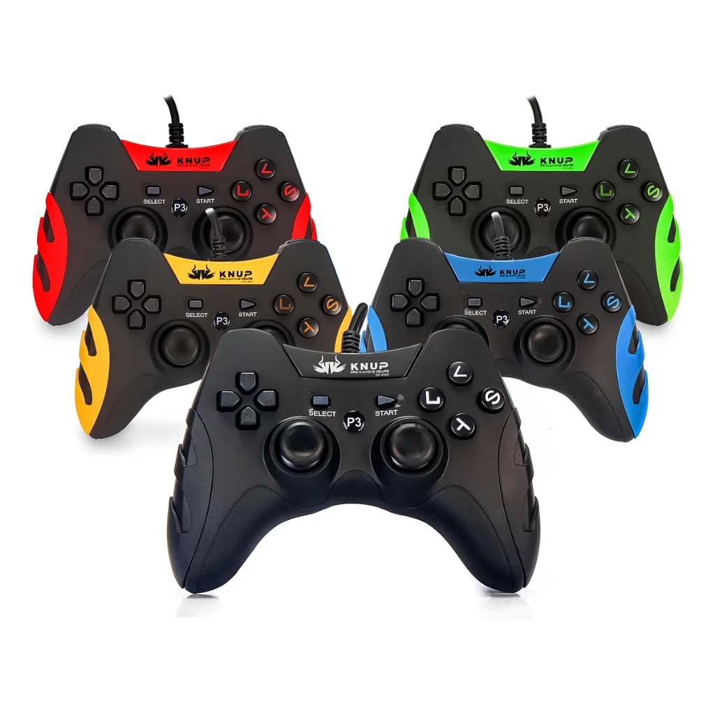 Controle Joystick KNUP KP-4040 USB com Fio para PC, Notebook e PS3 – DualShock Analógico Gamer