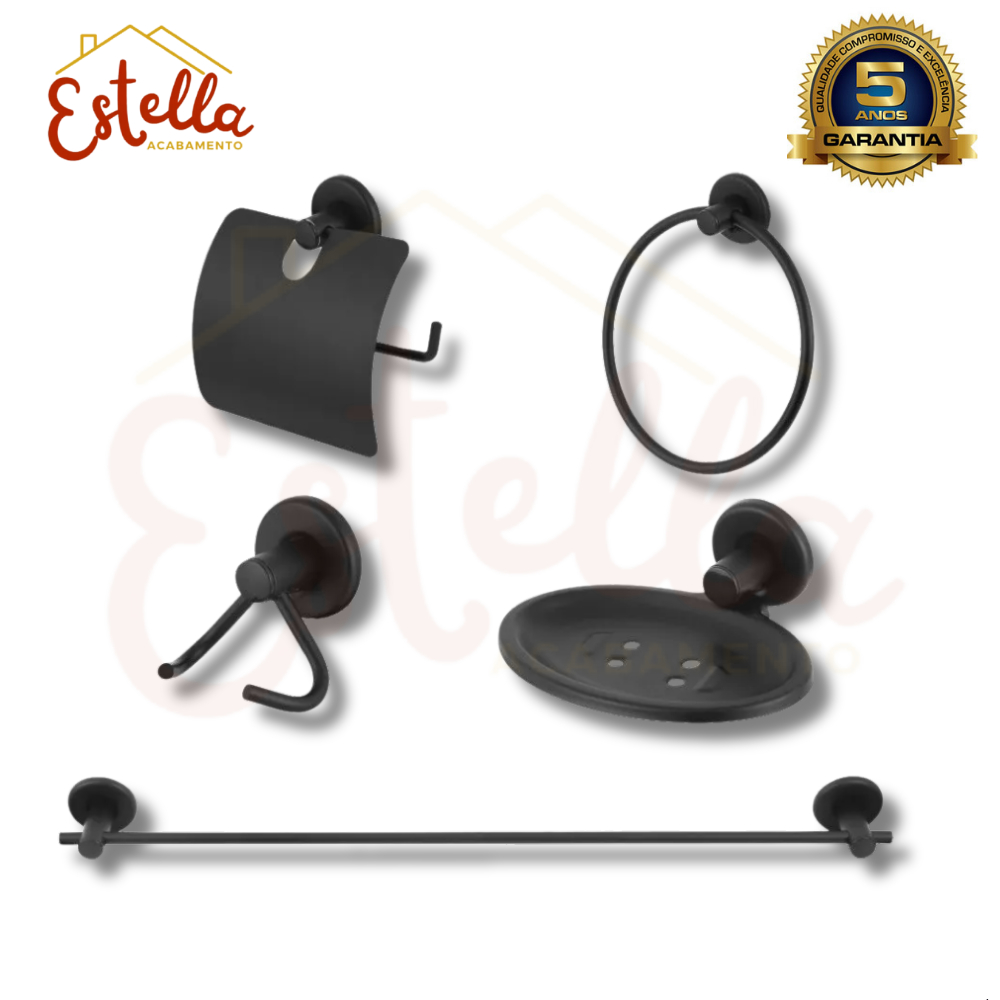 KIT ACESSÓRIOS 5 PEÇAS PARA BANHEIRO PRETO FOSCO KIT STANDER em Oferta na Shopee