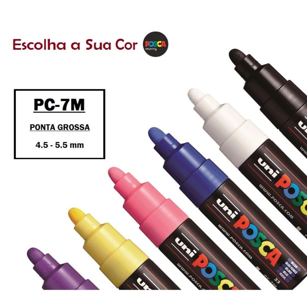 Caneta Pincel Marcador Multiuso Posca PC-7M 4.5-5.5mm - Cores Variadas