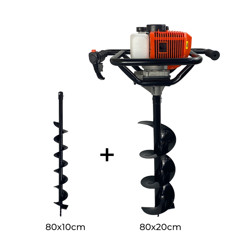 Perfurador de Solo a Gasolina 52cc 2,5HP Brocas 80x10cm + 80x20cm Carbon Fak