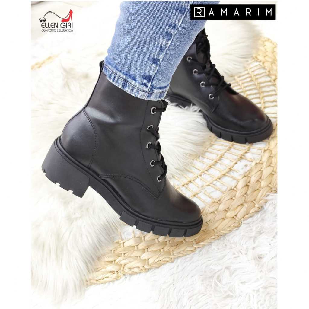 Bota Feminina RAMARIM Com Cadarço Sola Tratorada 4,5 cm em Oferta na Shopee