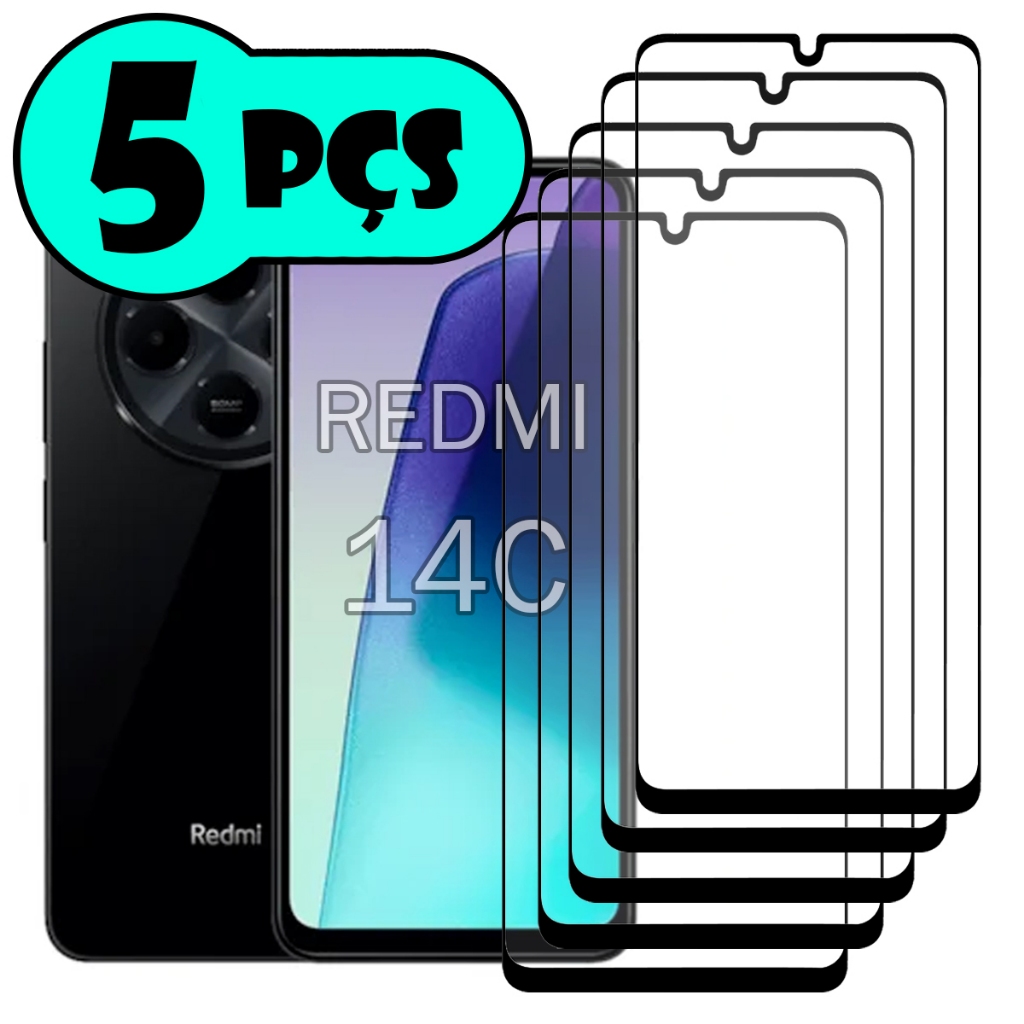 Película de vidro 3D Para Xiaomi Redmi 14C Kit com 5 Películas em Oferta na Shopee