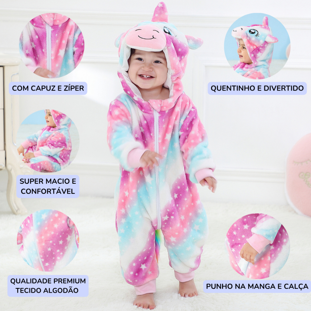 Detalhes do Pijama Infantil Menino Menina Inverno Quentinho Plush Kigurumi Pelúcia Stitch com Zíper Bichinhos