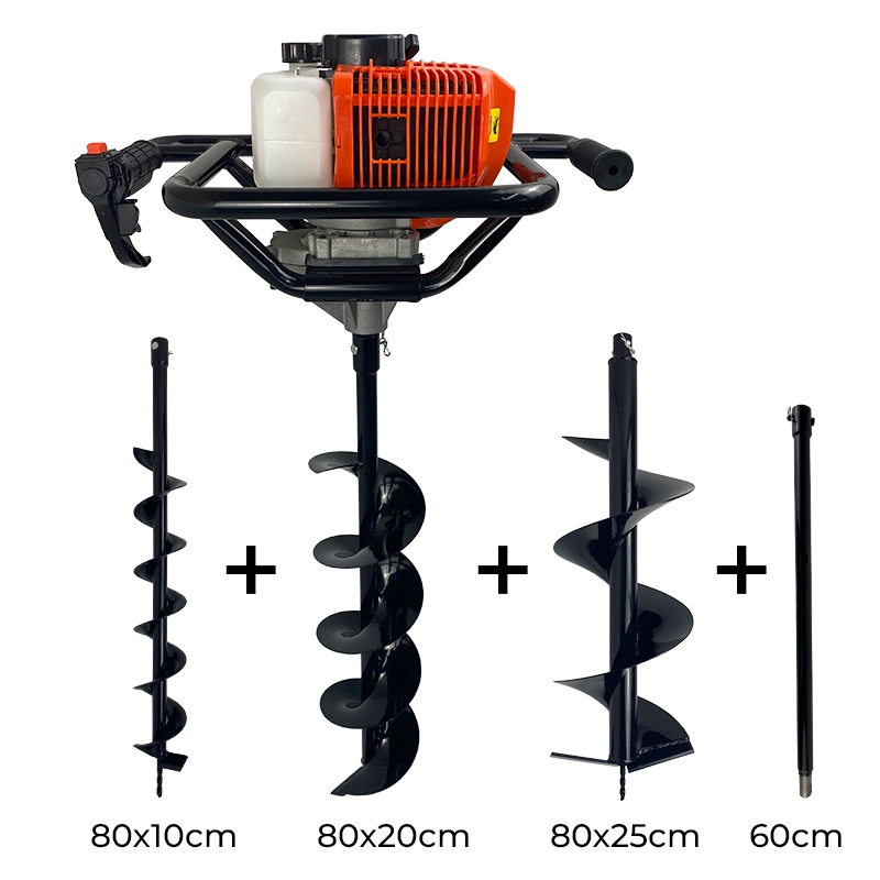 Perfurador de Solo a Gasolina 52cc com brocas 10cm + 20cm + 25cm + Extensão 60cm Carbon Fak