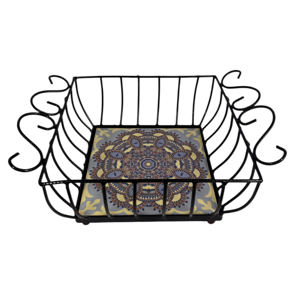 Fruteira Bandeja Quadrada De Mesa Ferro Azulejo Decorativo
