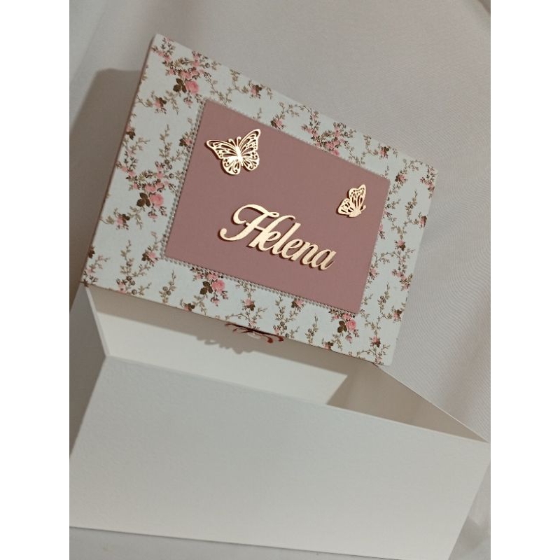 Caixa Personalizada mdf/caixa decorada/caixa mdf com nome/caixa para maternidade/caixa rose com floral/rose gold/