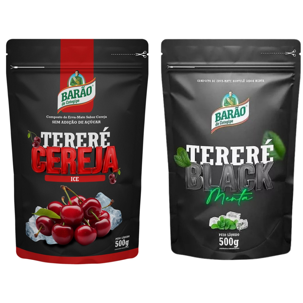Kit 2 Erva Mate Tereré Menta Black Cereja Ice Barão 500g Cada em Oferta na Shopee