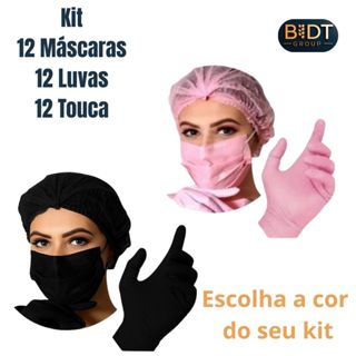 Kits Luvas, Máscaras e Toucas Rosa e Preta com 12 Unidades de cada em Oferta na Shopee