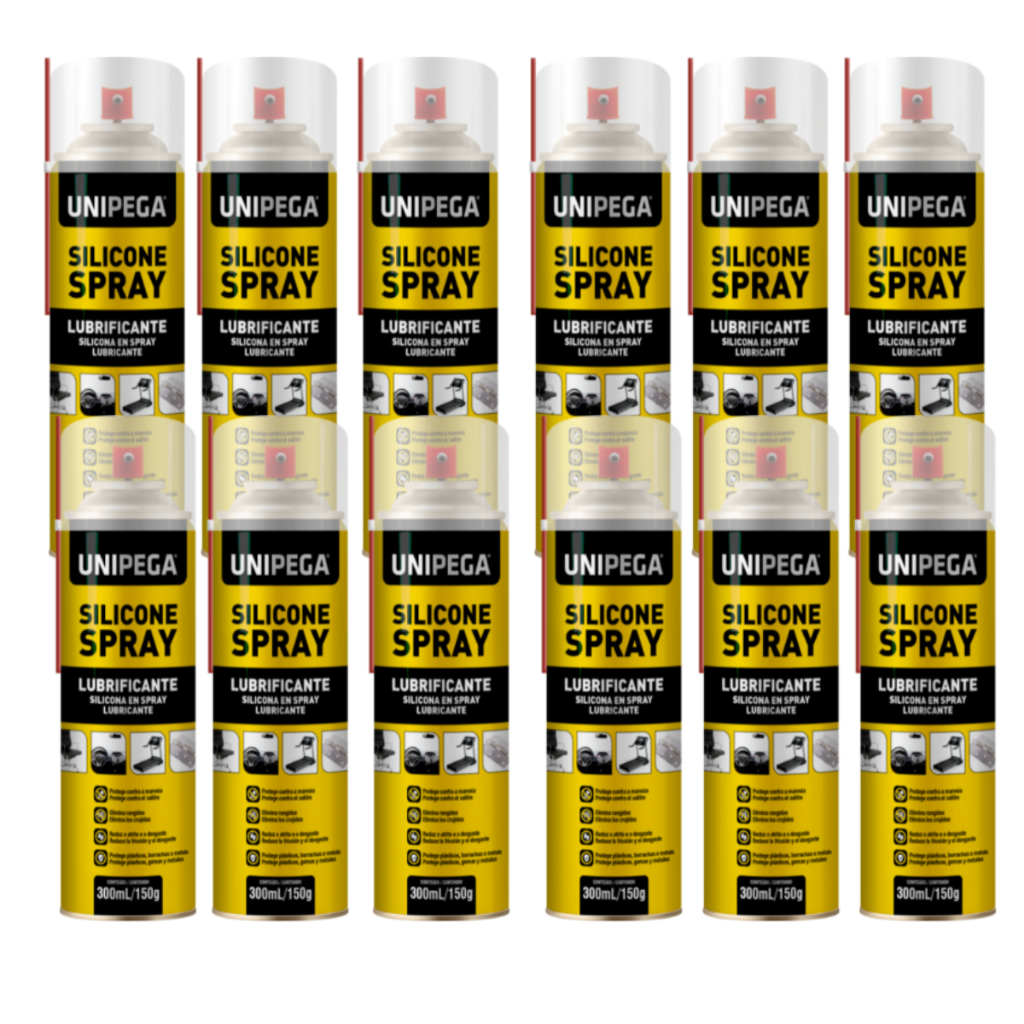 Silicone Spray Lubrificante Multiuso 300ML/150G Protege Elimina Ruídos Dá Brilho UNIPEGA-kit com 12