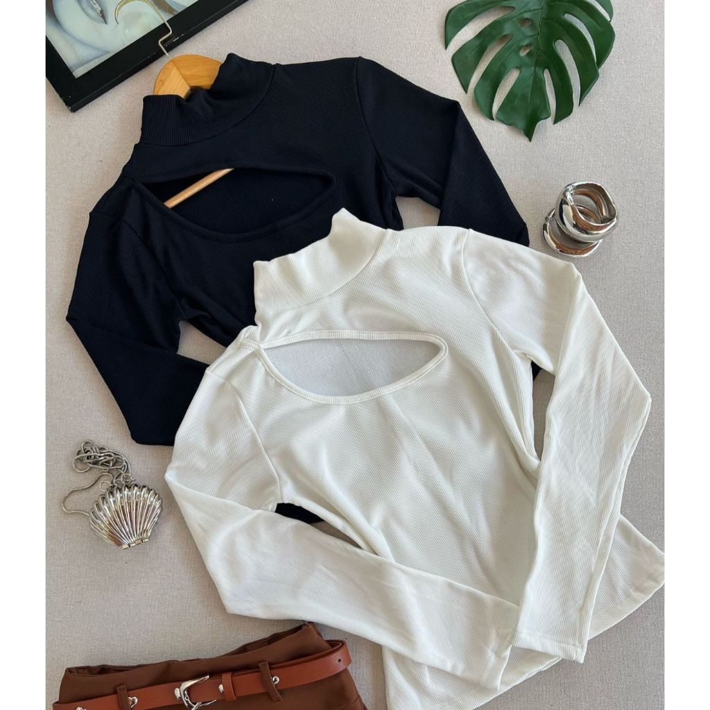 Blusa feminina BLUSAS RECORTE de frio inverno elegante básica outono boho chic marron luxo canelado — imagem 2 de 2