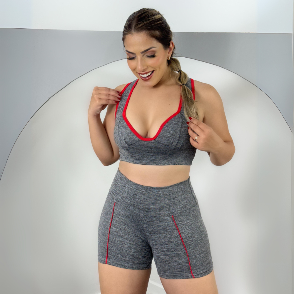 Roupa Academia Top bojo + Short compressão Conjunto academia feminino
