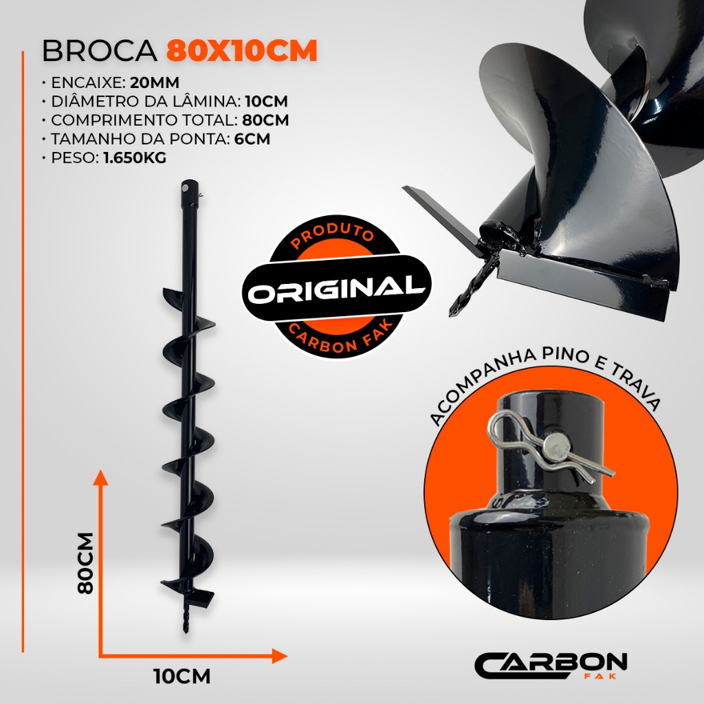 Broca para Perfurador de Solo com Pino Trava Carbon Fak