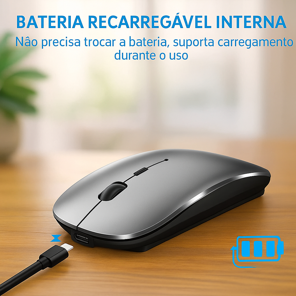 Mouse Sem Fio com bateria Recarregável bluetooh 1600 Dpi 5 Milhões de Clique Usb. 2.4g cor cinza — imagem 2 de 2