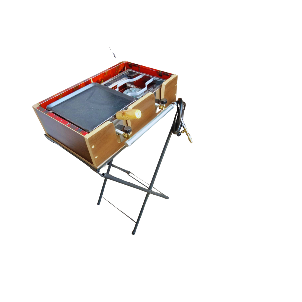 Fogão Fogareiro 2 Bocas Alta Pressão Com Caixa Chapa e Mesa Caminhoneiro Pesca Camping Laser Casa