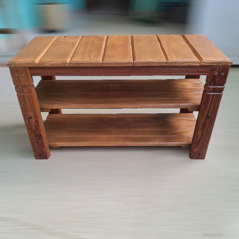 Banco sapateira Madeira maciça angelim/bege