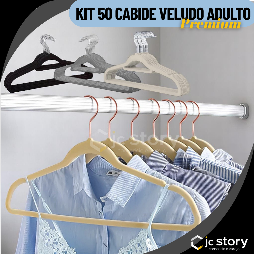 Kit Cabides Veludo Para Roupas Adulto 50 Unidades Fino Resistente não escorrega closet roupeiro