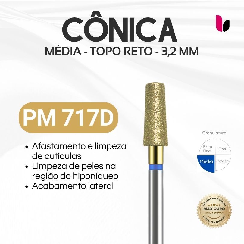 717D - Broca Diamantada Dourada - Cilíndrica Cônica Ponta Reta - Max ouro - 3,2mm