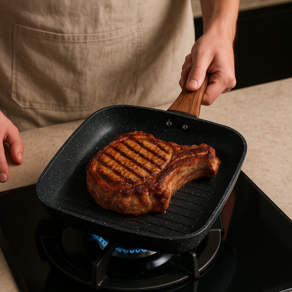 Frigideira Grill Cerâmica 24cm Bistequeira Importado Luxo em Oferta na Shopee