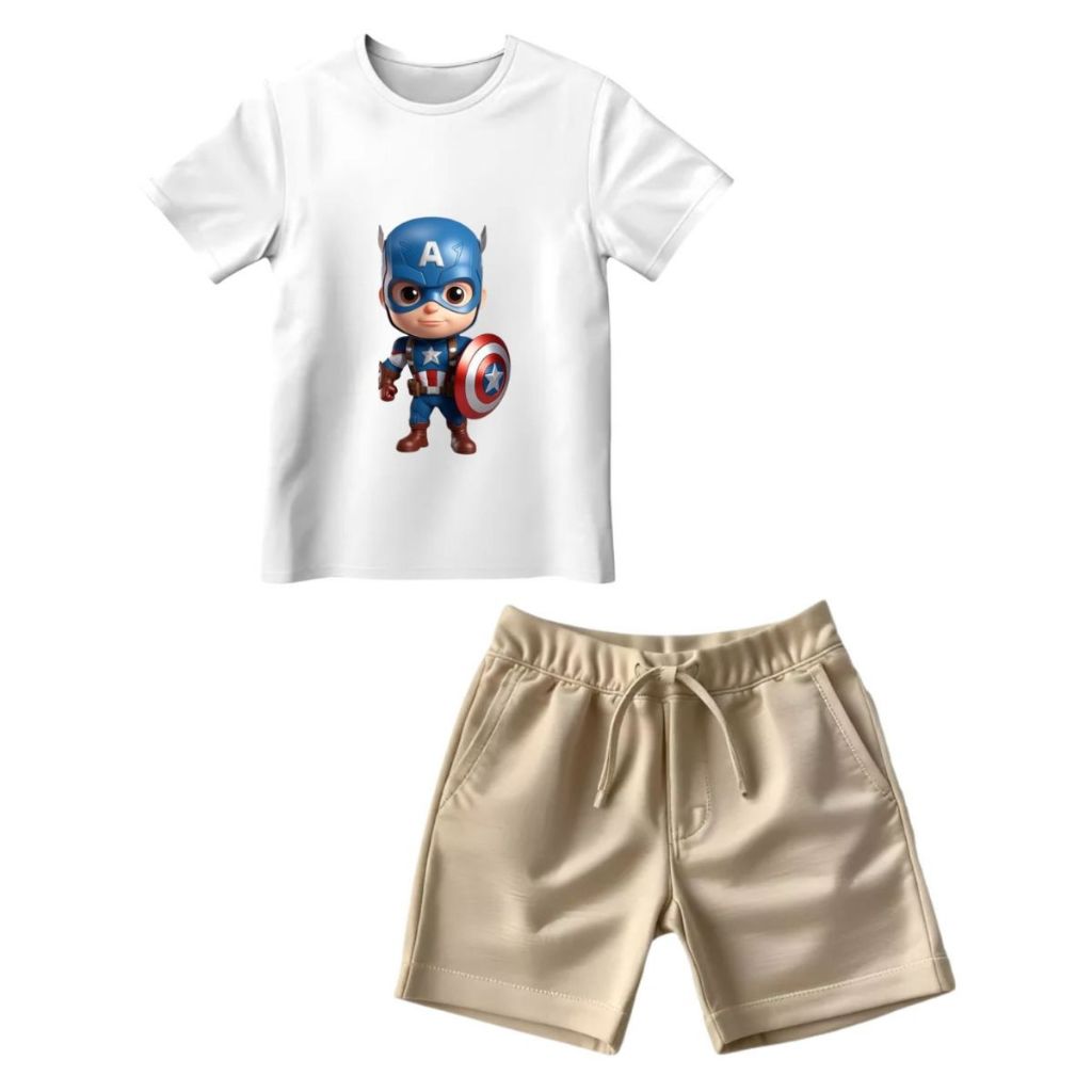 Conjunto Infantil Masculino Básico Camiseta De Algodão Premium Gola Careca Conjunto Juvenil