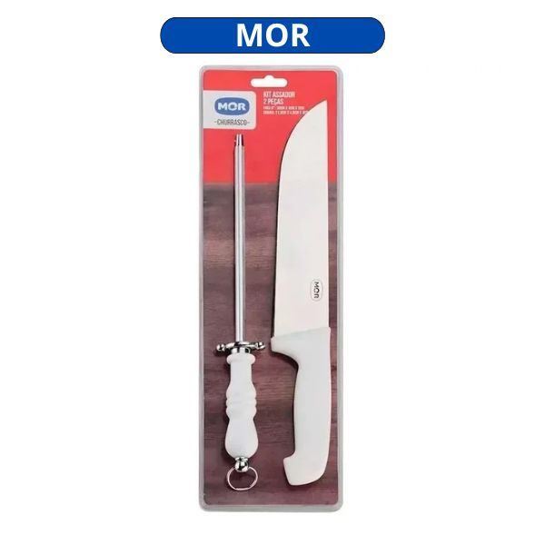 Faca Inox Assador 9" e Chaira - kit 2 peças MOR