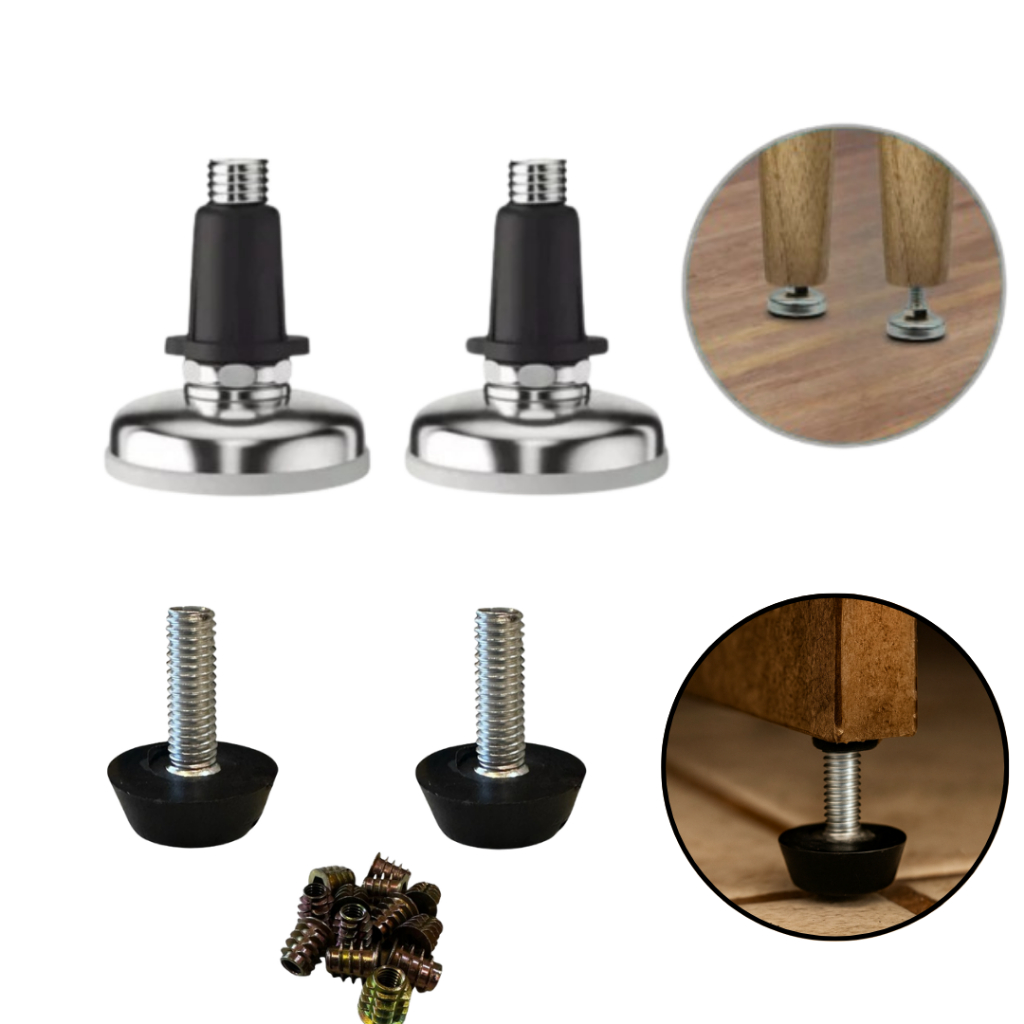 Kit Sapata Niveladora Pé Regulável para Armário Estante Rack Sofá Móveis MDF MDP Bucha 20mm 21mm Base Redonda