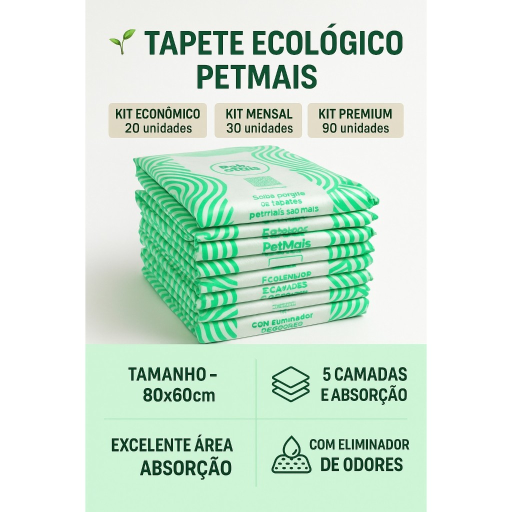 PRA QUEM CANSOU DE TREINAR O CÃO E NÃO O TAPETE — Tapete Higiênico 80x60 Ecológico PetMais Ultra Absorvente e...