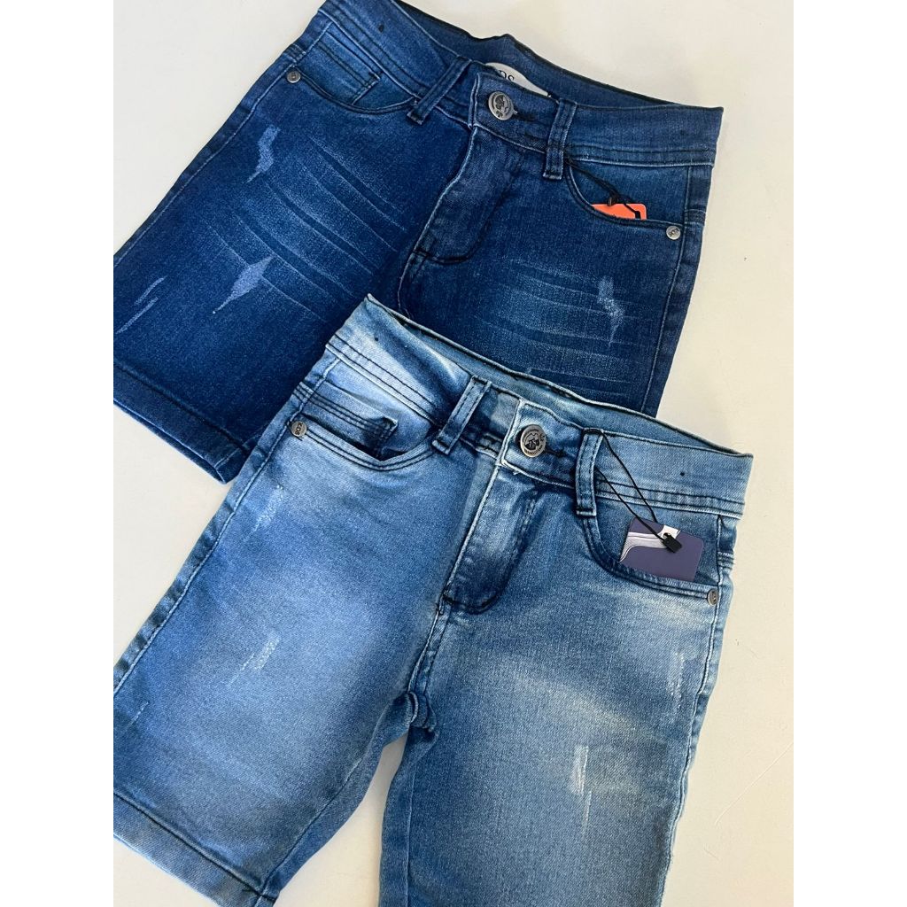 Kit De 2 Bermudas Jeans Premium De Menino Criança Do Infantil Ao Juvenil