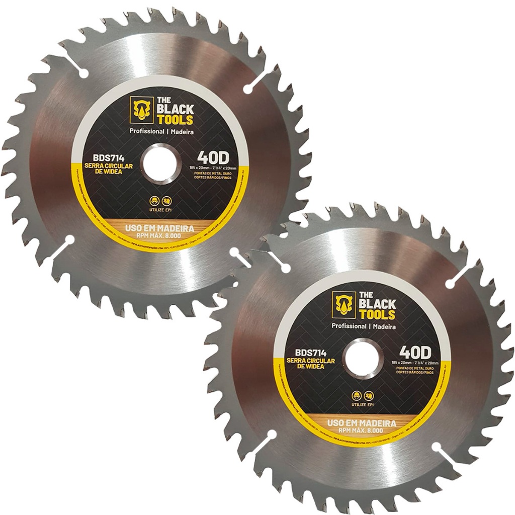 Kit 2 Disco De Serra Para Madeira 7.1/4 Pol 185mm 40 Dentes Com Ponta De Widea The Black Tools em Oferta na Shopee