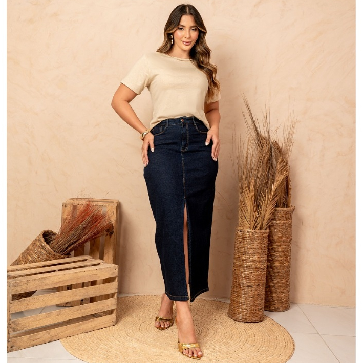 SAIA JEANS MIDI MODELO EVANGÉLICA SECRETÁRIA COM ELASTANO PREMIUM CINTURA ALTA SHOPEE