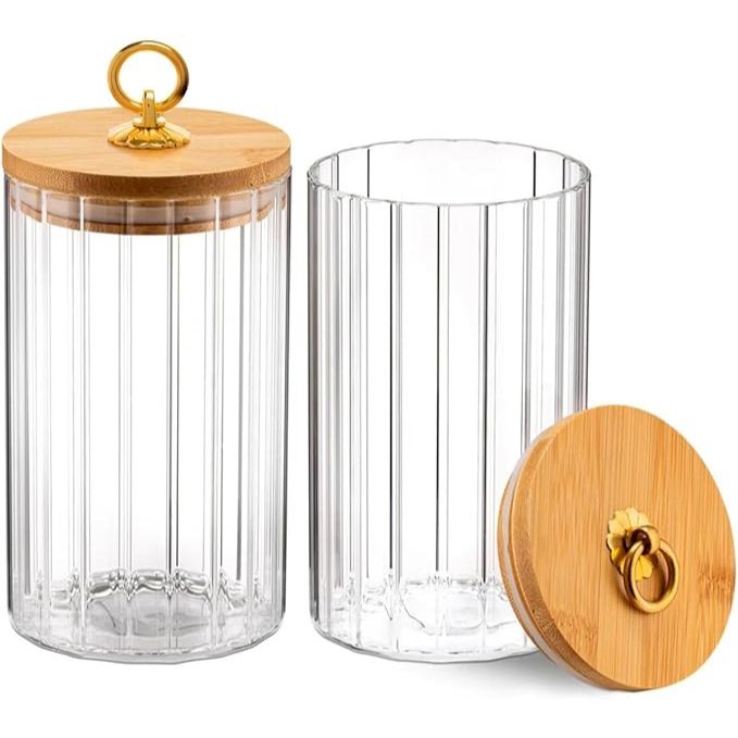 Pote de Vidro CANELADO M TRANSPARENTE M (750ML)Porta Mantimentos Hermético com Tampa Bambu