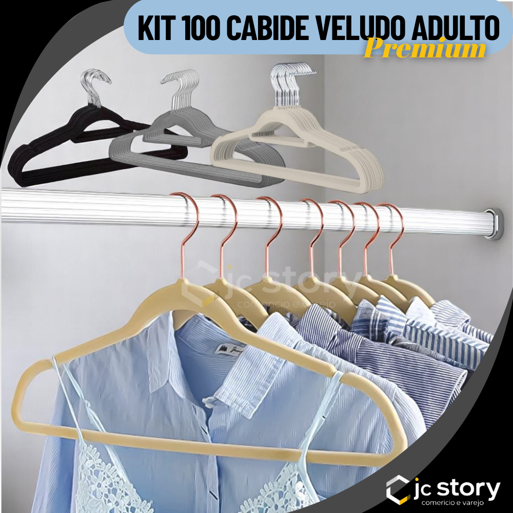 Kit Cabides Veludo Para Roupas Adulto 100 Unidades Fino Resistente não escorrega closet roupeiro