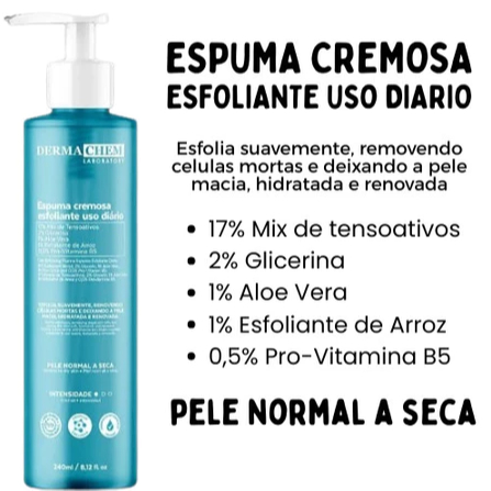 Kit 4 Espuma Cremosa Esfoliante Facial 240ml Renovação Hidratação e Maciez  Dermac
