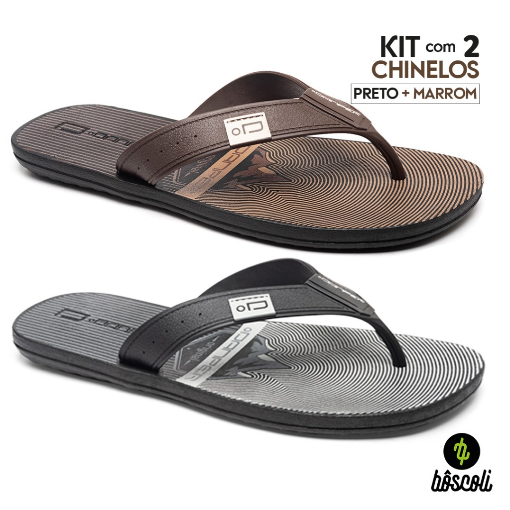 Kit 2 Pares Chinelo Danper Sandália de dedo Adulto Masculino Original Barcelona Marrom + Preto
