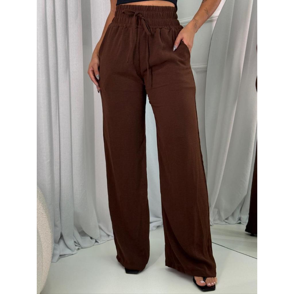 Calça Wide Leg Pantalona Feminina Moda Roupa Cintura Alta Estilo Causal Elegante Social Amarracao Tendecia
