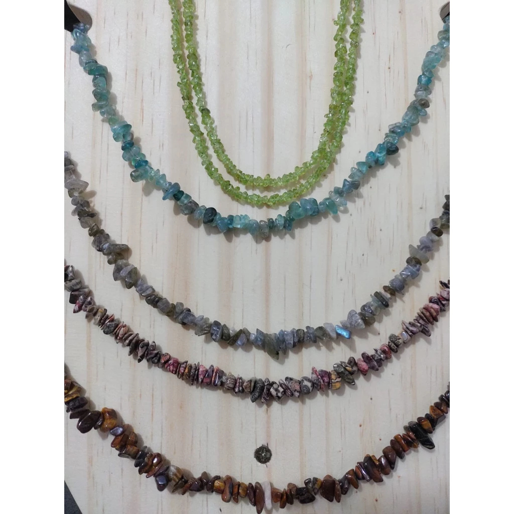 Colar de Cascalho de Olho de Tigre, Leopardita, Labradorita, Apatita, Peridoto, Cordão ou Fio de Cascalho