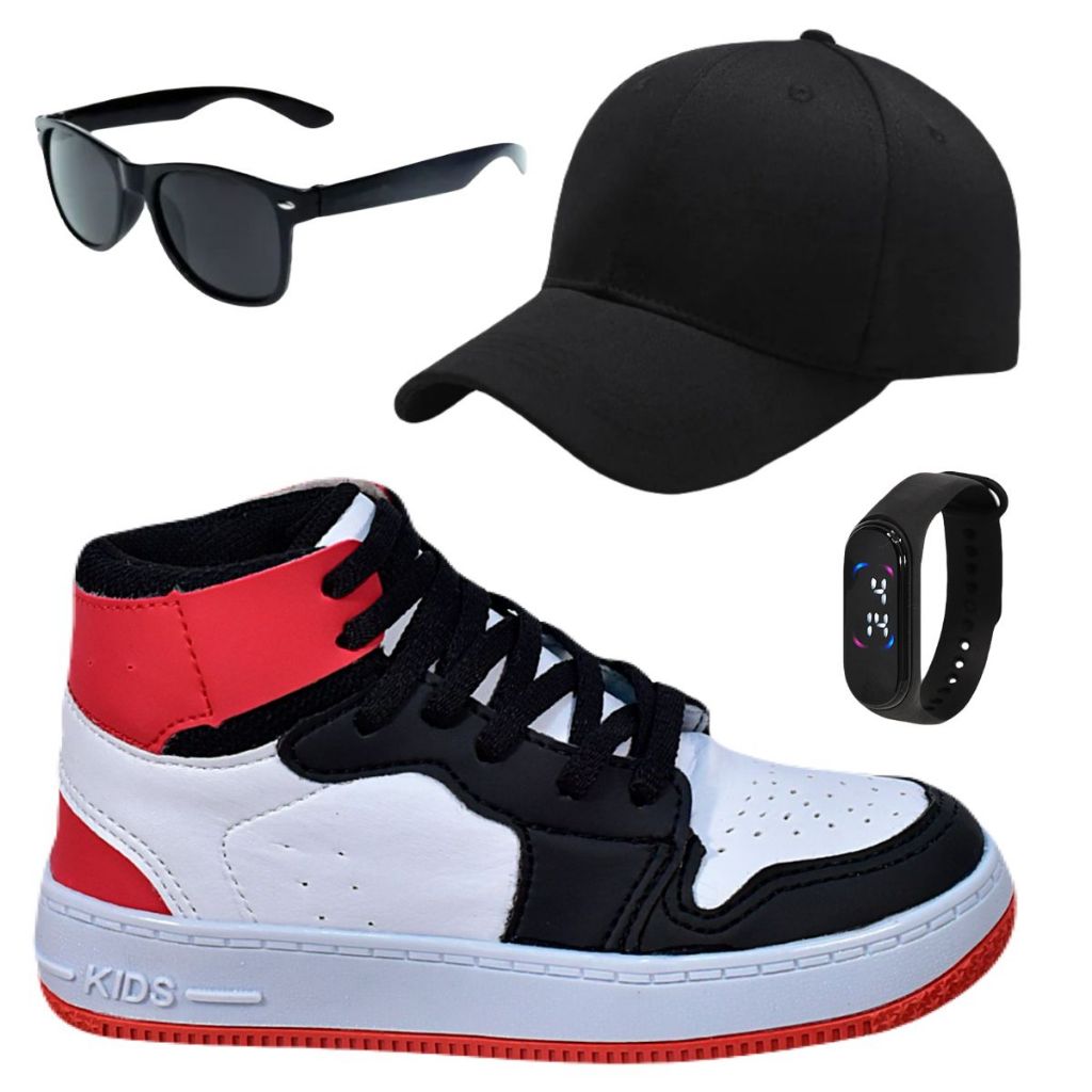 Tênis Infantil Masculino Botinha Cano Alto Meninos Escolar Passeio + Óculos Relógio Boné em Oferta na Shopee