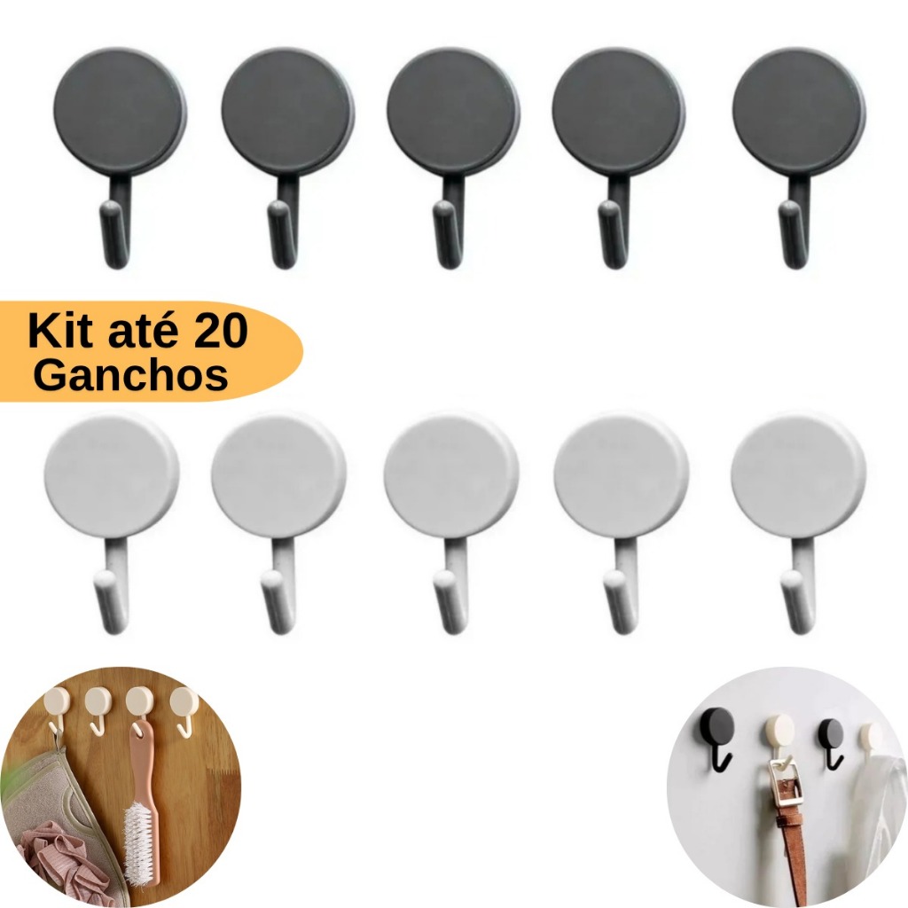 Kit Ganchos Adesivos de Parede Preto e Branco - 10 ou 20 Unidades (Sem Furos) em Oferta na Shopee